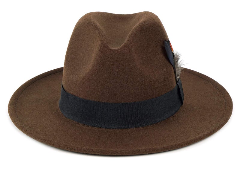 FADACHY Classic Fedora Hat for Men & Women Wide Brim Felt Hat Panama Dress Hat Brown Fedora, L Large XL - Image 4